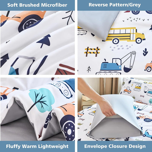 Set 3-Piece Set WINLIFE Construction Twin Comforter for Boys Teen Kids Bedding Reversible Lightweight Microfiber Forest
