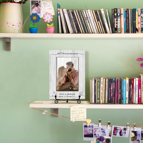 Wooden Photo Frame with Iron Stand, Anniversary Wedding Gifts for Mr And Mrs Couples, Home Table Decoration (4x6"