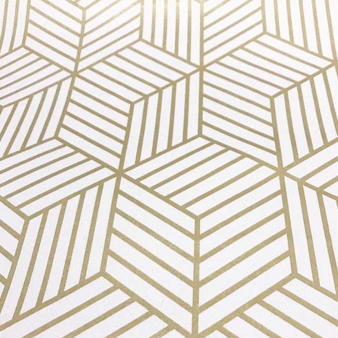 Gold and Beige Hexagon Geometry Stripped Adhesive Contact Paper, Removable Shelf Liner, 17.7 inch x 9.8 Feet
