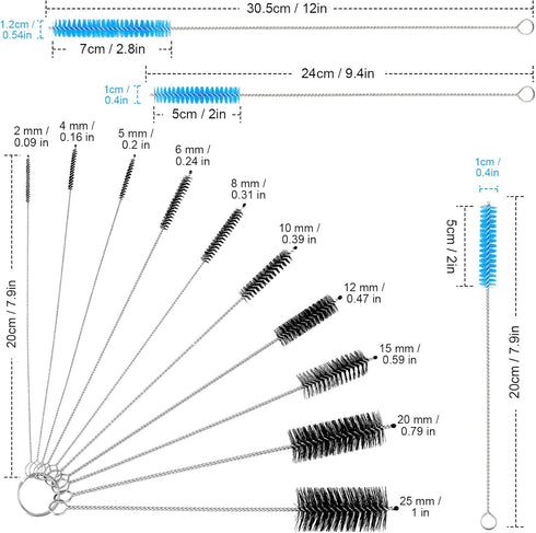 16 Pcs Reusable Straw Cleaning Brushes Bottle Test Tube Long Straw Cleaning Brush Nylon Washing Cleaner Tool Reusable Bottle Straw Brush in Different Size (Blue-Black,16 Pieces) by Patelai