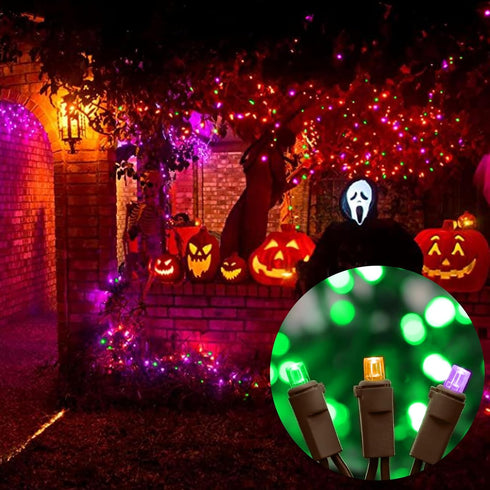 21.6ft 100LED Bulbs LAMPHOME Halloween String Lights - Orange Purple Green Mini Lights, Halloween Lighting Decor
