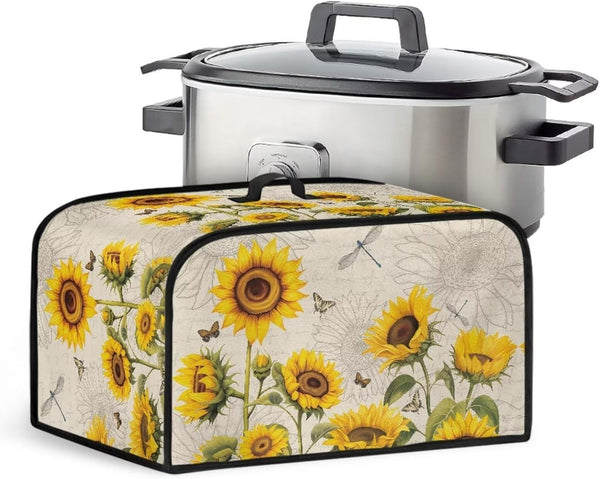 Sunflower Slow Cooker Dust Cover, Dragonfly Small Appliance Covers, Home Decor Insulated Bags for Rice Cooker Storage,