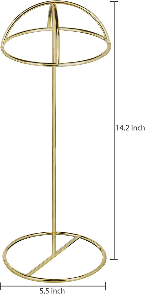 MyGift Set of 2 Brass Tone Metal Wire Table Standing Hat Racks, 14 Inch Tall Tabletop Wig Display Cap Storage