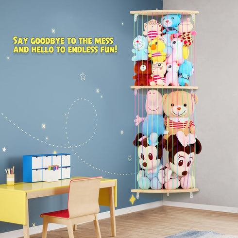 VOMELON Hammock, Stuffed Animal Storage Wood Stuffed Toy Holder, Playroom Nursery Toy Storage Organizer, Decorative
