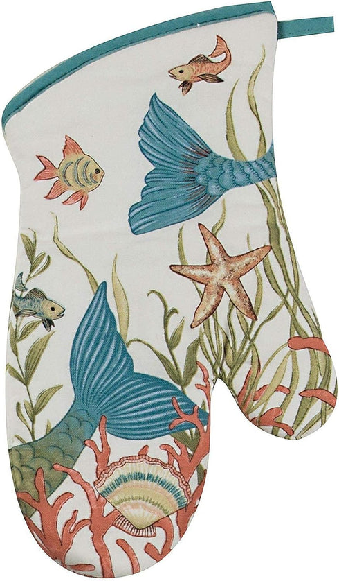 Kay Dee Designs Seas The Day Oven Mitt, White/Blue/Coral Pink