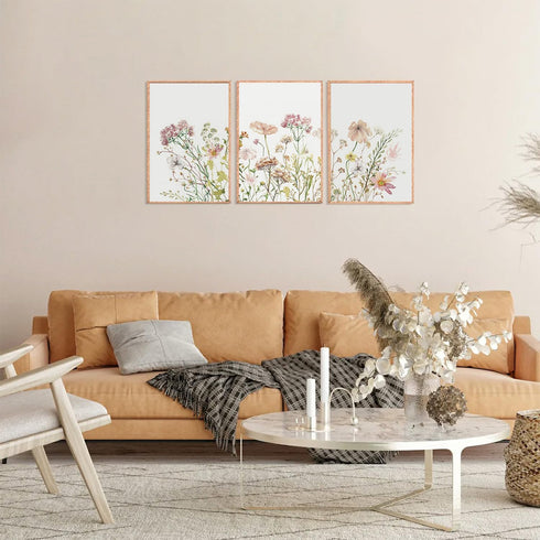 Set 3, 12 16 Inch MTFBWY Wildflower Framed Canvas Wall Art of Nursery Floral Botanical Watercolor Prints, Lightweight