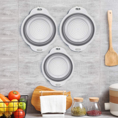 QiMH Collapsible Colander and Strainer Set of 3 - BPA Free Silicone Kitchen Foldable Strainer for Pasta