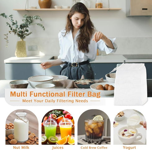 Aecsze 6 Pack 6x8 Inches Nut Milk Bag Reusable Food Strainers, Fine Nylon Mesh Nutmilk Mesh Bag for Straining