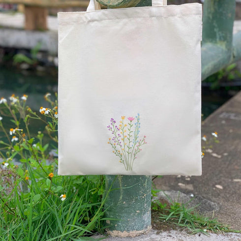 Kazova Floral Cotton Canvas Tote Bag, Aesthetic Flower Tote Minimalist Reusable Bag with Handles