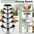 P&P CHEF Set of 6 Mixing Bowls with Black Lids, Stainless Steel Nesting Salad Bowl & 3 Grater Attachments for Prepping