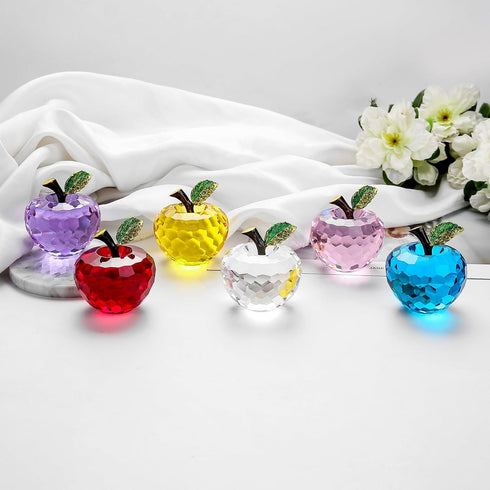 Crystal Apple Figurine Paperweight, Handmade Purple Statue Ornament, Collectible Home Decoration, Gift Box Included
