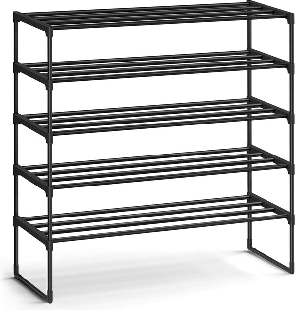 SONGMICS Shoe Rack, 5-Tier Shoe Organizer, Metal Storage Shelf, Upright or Upside