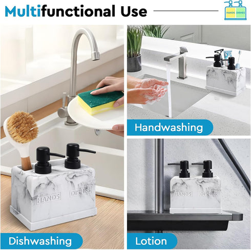 Set,with 4-in-1 Set Kitchen Soap Dispenser Liquid Hand and Dish Soap,Sponge Holder and Brush Holder Dual Soap Dispenser