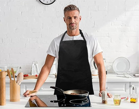 Lenenz Pack 12 Adjustable Bib Apron - of Unisex Aprons for Men - Black Aprons with Pockets