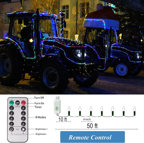 40ft 120 Solhice Christmas Lights USB Powered for Car LEDs, Mini String Lights with Remote Control, Multicolor Xmas