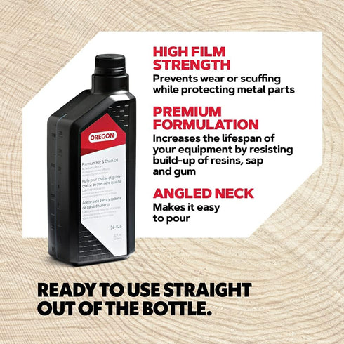 54-026 1 (32 fl.oz 946 ml) Oregon Premium Bar and Chain Oil and Lubricant for Chainsaws, Quart Bottle /