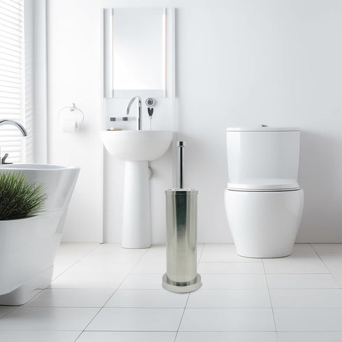 Silver Chrome Toilet Bowl Brush with Holder with Removable Plastic Liner, Durable Bathroom Cleaning Tool, Bathroom