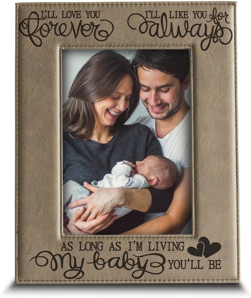 BELLA BUSTA Engraved Leather Picture Frame - I'll love you forever, Family New Baby Frame, 5x7 Vertical