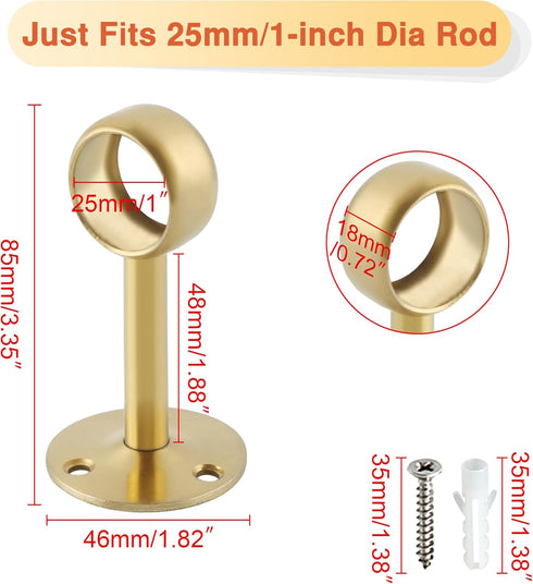 Alise 1'' Dia Curtain Rod Holder Bracket, Stainless Steel Gold Finish, 4 Pcs Wall Mount & Ceiling Mounted Brackets