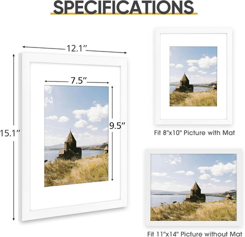 Golden State Art 11x14 Picture Frame - Solid Wood with Real Glass, Display Photos 8x10 with Mat or 11x14