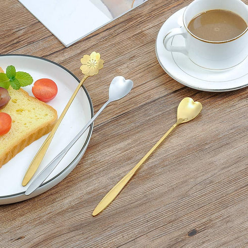 Falytemow 8pcs Gold Heart Shape 304 Stainless Steel Spoons for Coffee, Tea, Dessert, Mixing