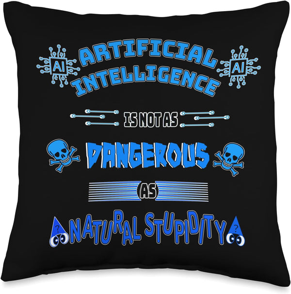 Funny AI Tech Geek Sarcastic Throw Pillow, 16x16, Multicolor, Blue