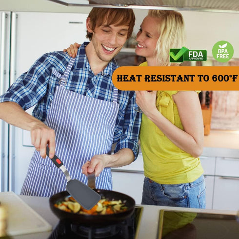 Set of 2 Silicone Spatula Turners, 600°F Heat Resistant Cooking Utensils for Nonstick Cookware, Rubber Flippers