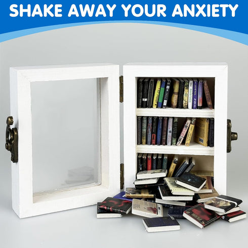 WAIZHIUA 60pcs Anxiety Bookshelf Mini Book Shelfs Ornament Miniature Bookshelf Decor Shake Away Your Anxiety Miniature