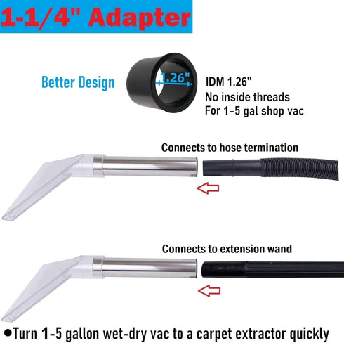 Universal Extractor Attachment for All Shop Vacs with 2-1/2", 1-7/8", & 1-1/4" Adapters for Cleaning