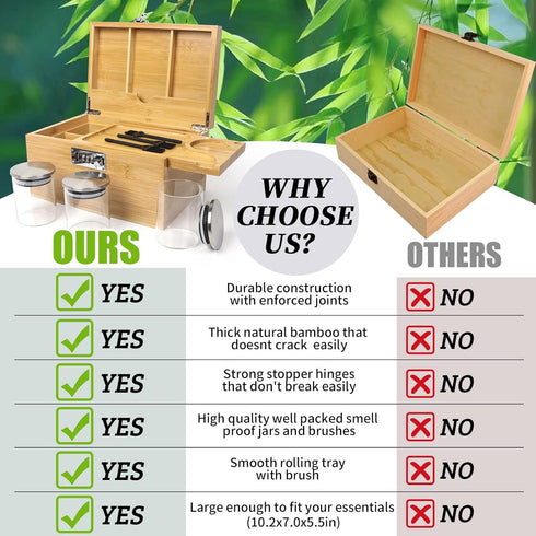Large Bamboo Box with Combination Lock, Decorative Storage Box with Detachable Compartment, Great Gift Choice