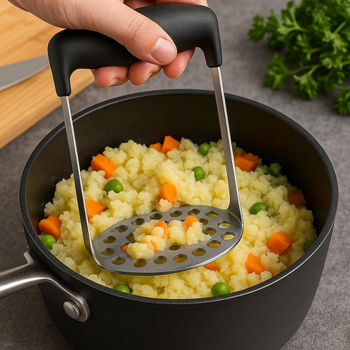 Potato Masher Stainless Steel Heavy Duty Kitchen Tool for Mashed Potatoes, Vegetables & Fruit Professional Metal Masher