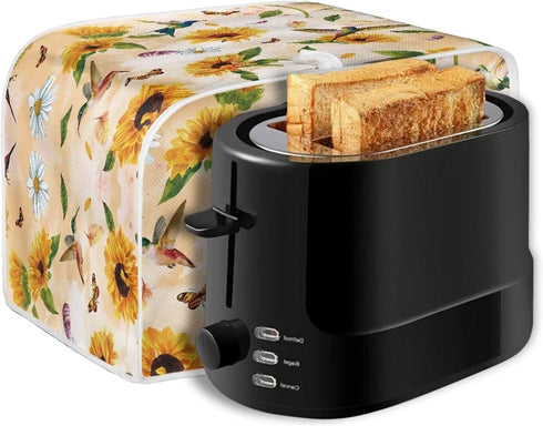 Hummingbird Sunflower Print 4 Slice Toaster Covers, Daisy Butterfly Print Kitchen Appliance Dustproof Cover