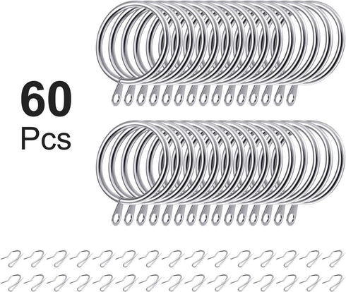 Hotop 30 Pcs Metal Drapery Curtain Rings with 0.98/1.26/1.65 inch Interior Diameter & 30 Pcs Pin Hooks
