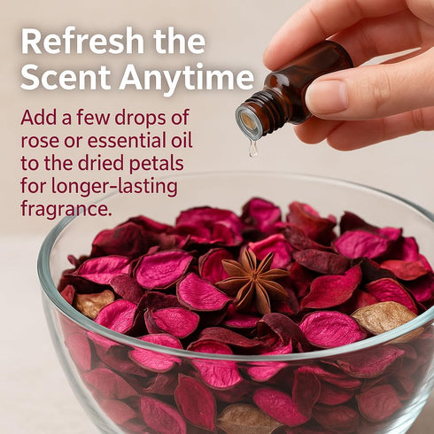 Rose Scented Potpourri Bags, 2 Large Packs, 8.4 oz Total, Dried Petals & Botanicals for Long-Lasting Aroma Home Décor