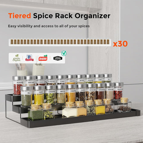 Expandable 3 Tier Spice Rack Organizer for Cabinet, Adjustable Cabinet Spice Organizer for Easy Visibility