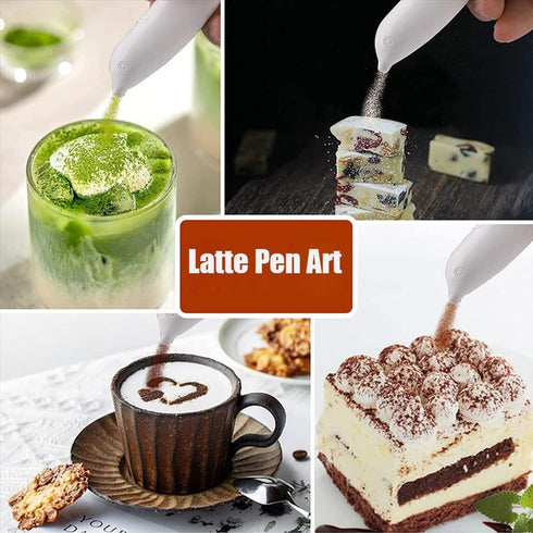 Latte Art Pen, Electric Coffee Pen for DIY Latte & Food, Works with Cinnamon, Salt, Sugar, Coffee Grinds