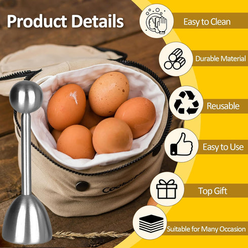 vibedor Set 2 4 4 Egg Cups and Egg Cracker for Soft Boiled Eggs, Stainless Steel Egg Cutter, Stainless Stain Spoons