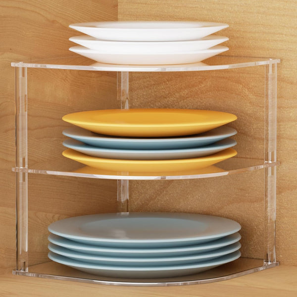 Acrylic Plate Organizer for Cabinet Kitchen Countertop Corner Clear Cabinet Organizer for
