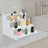 4 Countertop Tier White Wooden Display Stand Step Shelf Organizer for Perfume Skincare Desserts Cupcakes and Cosmetics