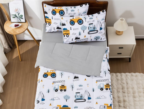 3pcs Sets Set Set Meeting Story Kids Comforter Zipper Bedding for Boys,Twin Kid Bedding Car Comforter Construction