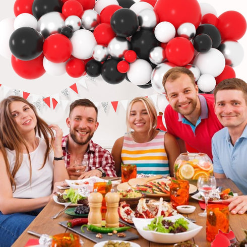 Red Black White Silver Balloon Garland Arch Kit, Red and White Balloons for Birthday Wedding Retirement Decorations