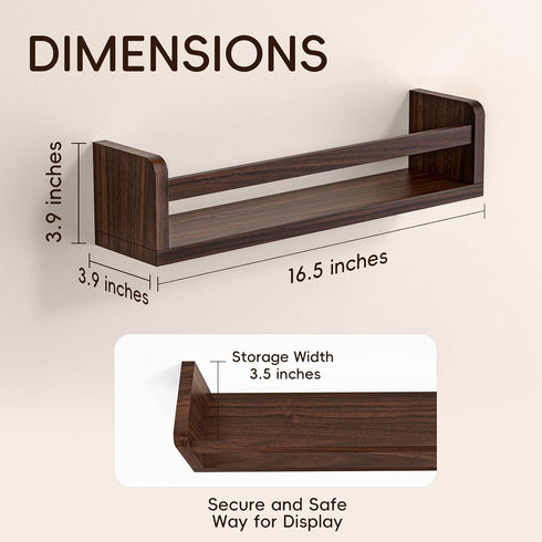 16.5 Inch Set 3 Floating Wall Nursery Book Shelves for Bedrooms Kids Walnut Color Wooden Baby Book Shelf for Kids Rooms