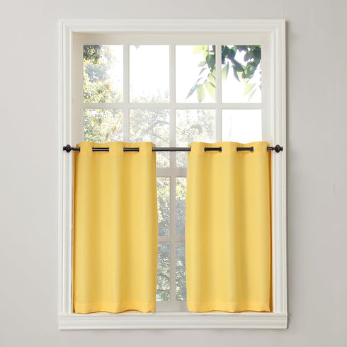 No. 918 Montego Casual Textured Semi-Sheer Kitchen Curtain Tier Pair, 56" x 24", Yellow