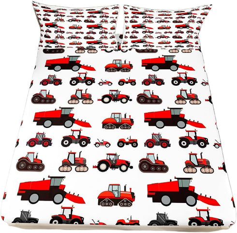 Erosebridal Red Tractor Bed Sheet Twin Size Heavy Equipment Truck Bedding Set