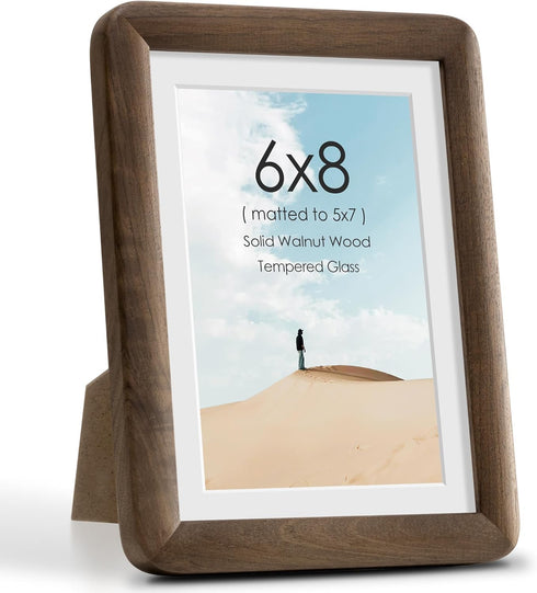 6x8 Picture Frame, Solid Natural Walnut Wood Photo Frame with Tempered Glass,