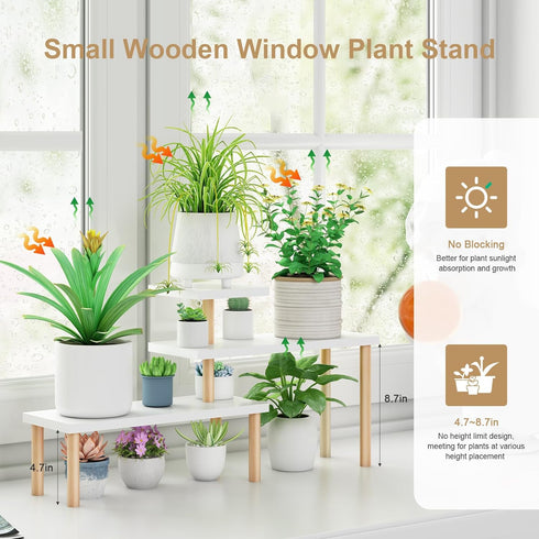 ,3 ,Countertop Small Plant Stand Shelf Tiers Wood Long Desktop Flower Pot Holder Racks for Window Sill,Table Organizer