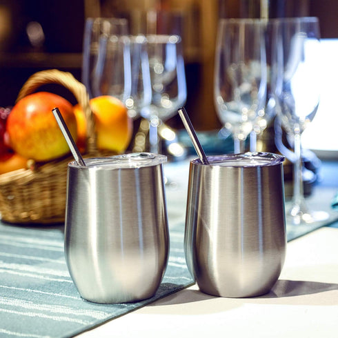 Stainless Steel Double Wall Insulated Wine Glasses with Lid for Coffee, Drinks, Champagne, Cocktails