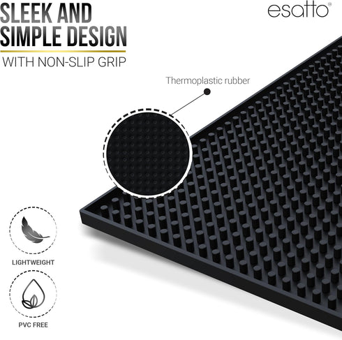 Esatto 12" x 6" Professional Service Mat, Black Durable Bar Mat for Spills and Countertop Dish Drying