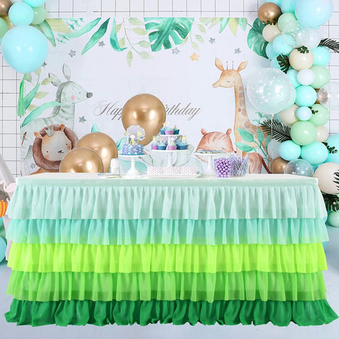 Besutolife Grass Green Hawaiian Table Skirt Tutu for Jungle Party, St. Patrick's Day Luau Tropical Island Decorations