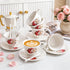 Set 6, 6 oz Set, Foraineam Tea Cup and Saucer of Porcelain Ivory Rose Tea Cups with Saucers and Spoons, Floral Coffee